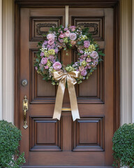 Luxurious Antique Mansion Door with Easter Wreath
