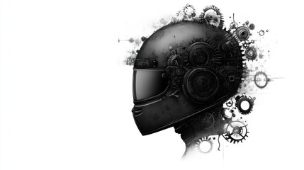 Obraz premium Dynamic helmet design futuristic art digital illustration monochromatic style side view conceptual creativity
