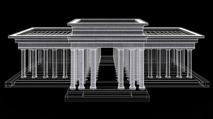 Obraz premium Wireframe model of classical building with columns and a flat roof.