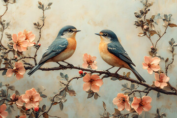 Obraz premium Vintage birds perched on a tree