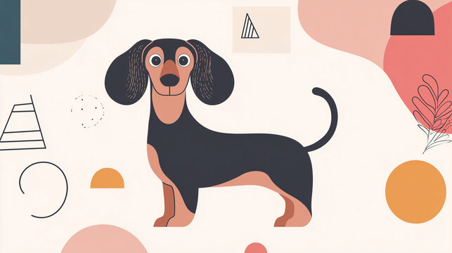 Geometric Style Miniature Dachshund Illustration