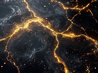 A mesmerizing abstract representation of glowing golden veins on a dark textured surface.