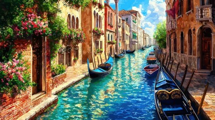 Serene gondolas gliding through the picturesque waterways of Venice.