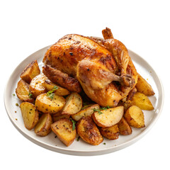delicious plate of chicken and potatoes on transparent background