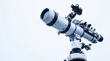Close-up of a large, professional-grade telescope against a bright, clear sky.