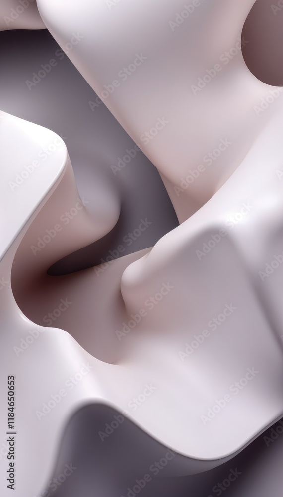 Aufkleber Abstract 3D render of flowing pale shapes smooth curves and subtle shadows calming elegant visual