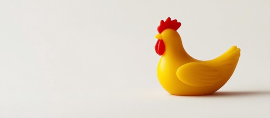 Yellow plastic chicken toy on white background.