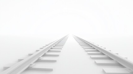 Obraz premium White train tracks receding into bright white background.