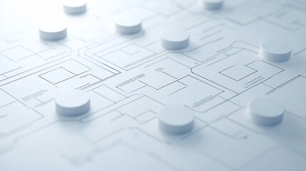 Abstract network technology background with white cylinders on circuit board.