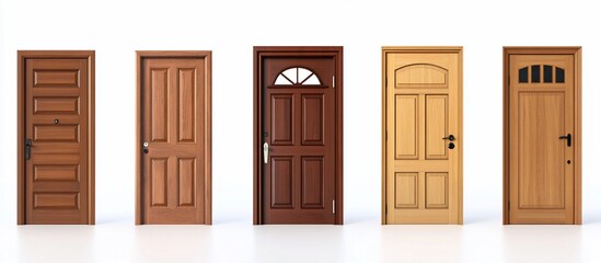 Five different wooden door styles in a row against a white background.