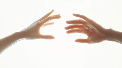 Two hands reaching towards each other against a bright background, symbolizing connection and hope.
