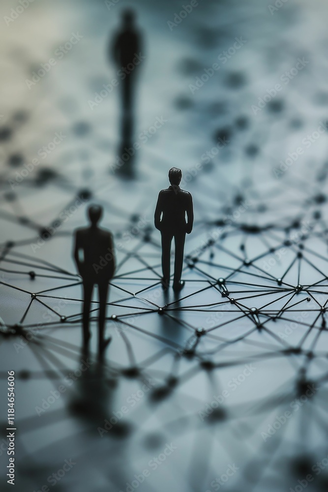 Poster miniature figures networked, connection visualized.