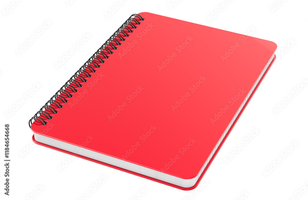 Poster paper spiral notebook with red cover, 3d rendering isolated on transparent background