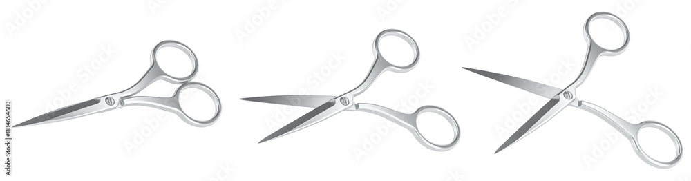 Aufkleber metallic scissors, opened and closed. 3d rendering isolated on transparent background