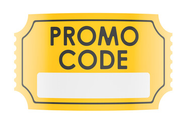 Promo code, gold coupon. Mockup template. 3D rendering isolated on transparent background