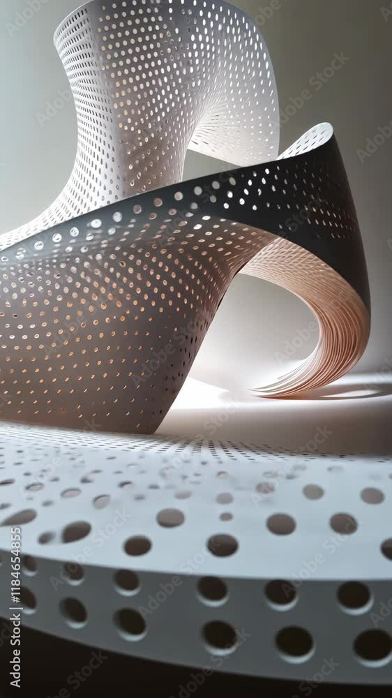 Aufkleber elegant paper sculpture displaying intricate perforation and flowing curves in a minimalist setting