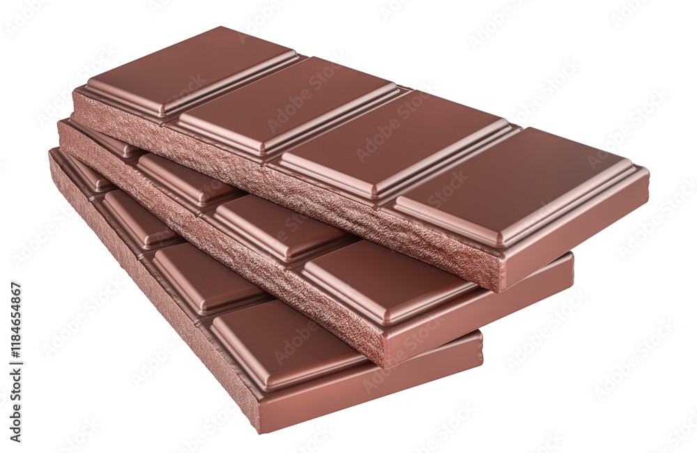Poster chocolate bar pieces, 3d rendering isolated on transparent background