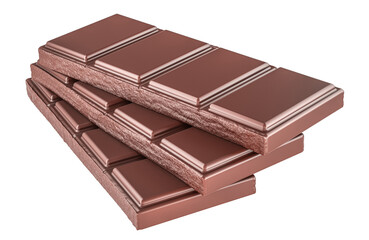Chocolate bar pieces, 3D rendering isolated on transparent background