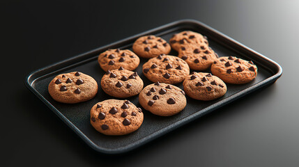 Tasty cookies with chocolate chips on baking tray