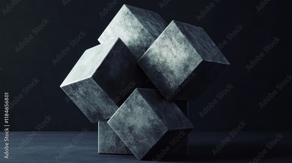 Canvas Prints Abstract Composition of Grey Concrete Cubes on Dark Background