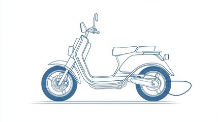 Obraz premium An eco-friendly moped icon with electric details, presented as a clean line drawing suitable for modern graphics.