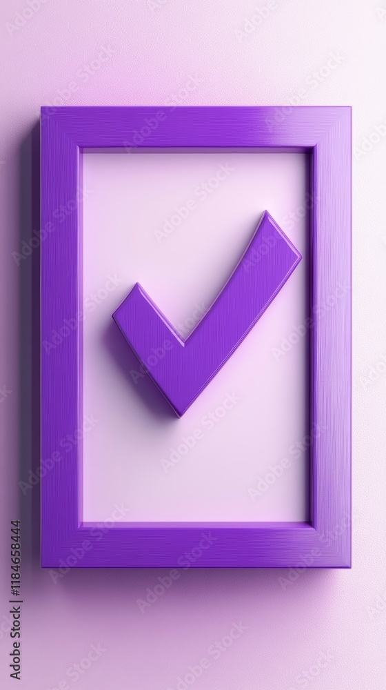 Aufkleber purple check mark symbol inside a frame conveying validation and approval