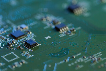Computer circuit board, macro view. Electronic engineering