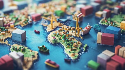 Obraz premium Global shipping, miniature model map, cargo.