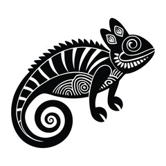 A chameleon depicted in intricate zentangle patterns, featuring swirling lines, geometric shapes, and delicate details, showcasing vibrant colors and a harmonious, dynamic design.