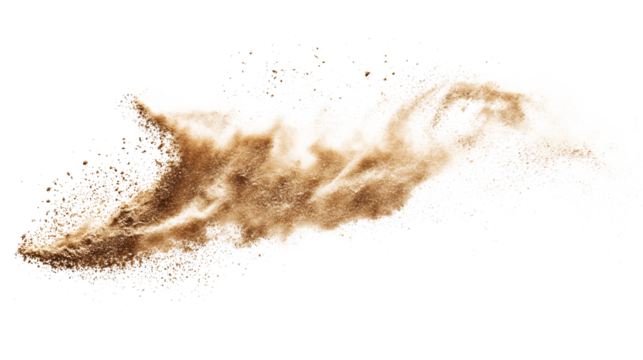 Flying sand with a transparent background, png.