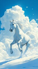 Fototapeta premium Majestic White Horse Galloping Through Snowy Landscape