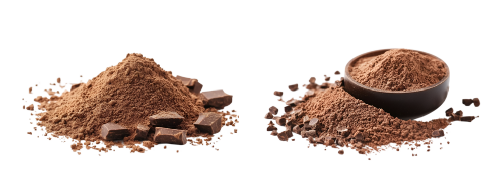 Chocolate and chocolate powder on transparent background
