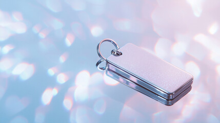 Futuristic Keychain with Holographic Effects on Reflective Surface