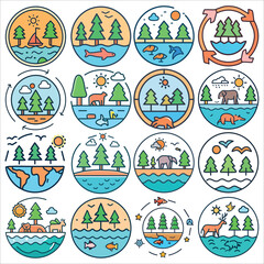 Illustrations of wildlife conservation efforts, featuring endangered species protection, reforestation projects, and ocean clean-up activities promoting a healthier planet.