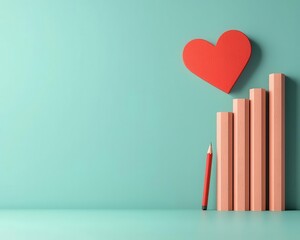 Heartshaped bar graphs representing global Valentines spending trends, economics concept, financial charm, romantic analysis