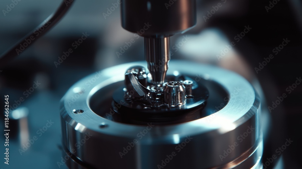 Aufkleber robotic arm placing a tiny component onto a complex assembly, showcasing precision and automation in