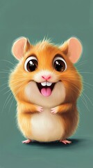 Adorable Hamster Smiling and Showing Tongue on Green Background