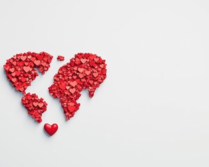 A Valentines economic poster featuring a heartshaped world map of spending patterns, global finance, romantic decor, festive insight