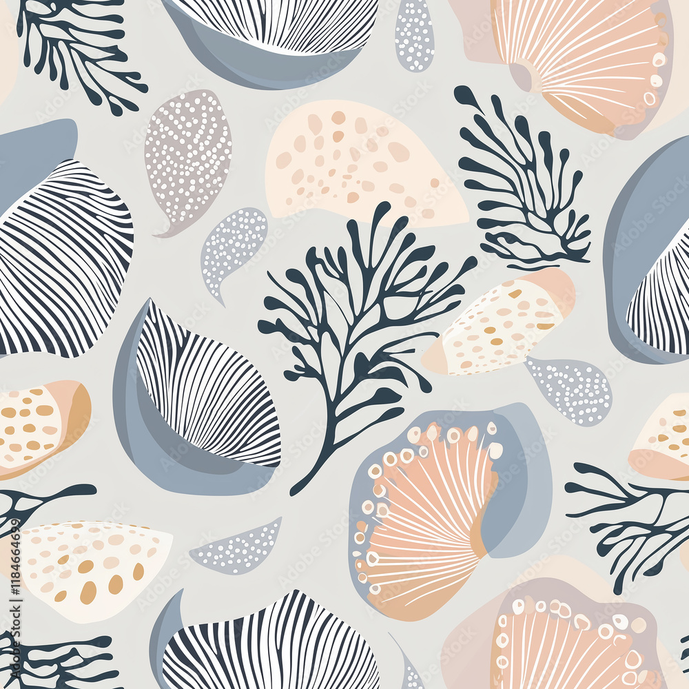 Poster elegant scandinavian seamless pattern design featuring coastal elements digital artwork tranquil env
