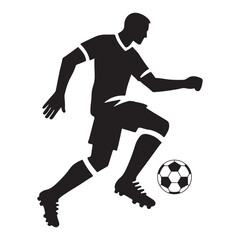 Obraz premium Silhouette of a Male Soccer Player Dribbling the Ball