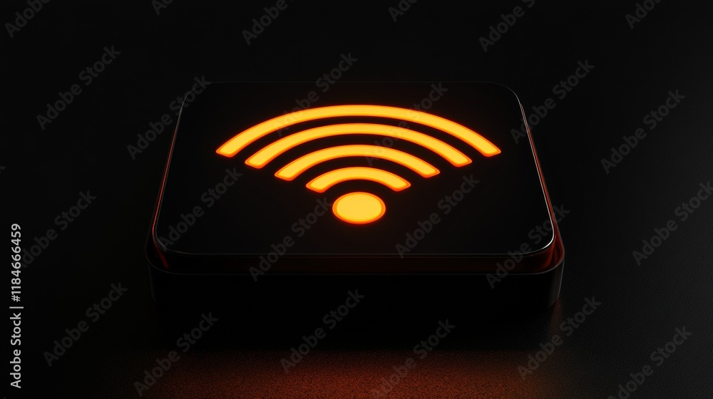 Poster glowing orange wifi symbol is showing internet connection on black background