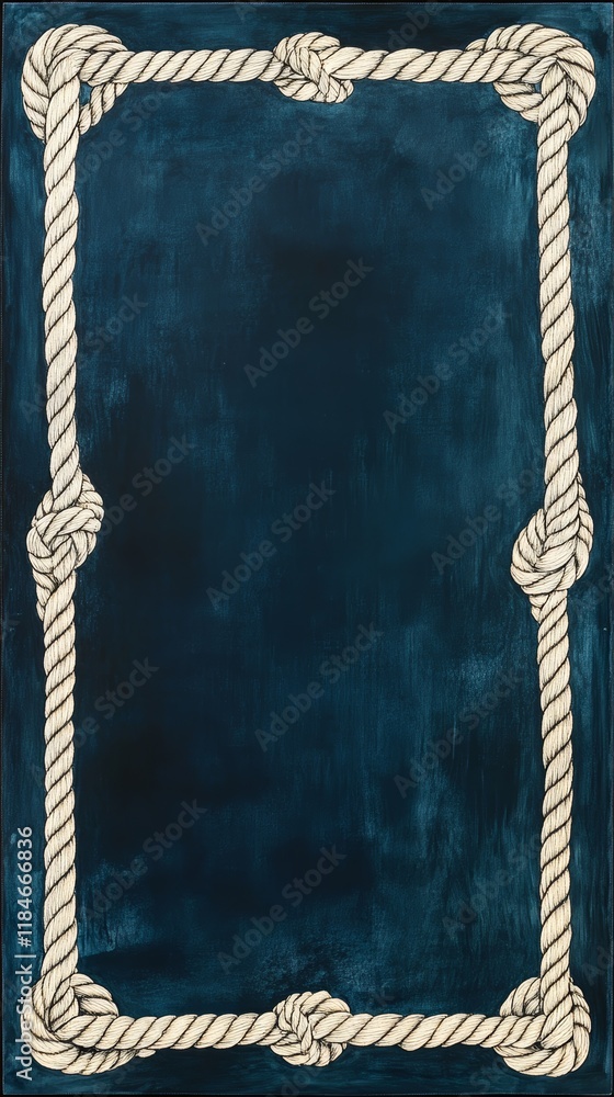Poster rope border creating a nautical frame on blue background
