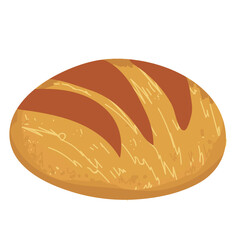 Brown bread, made from whole grain flour, with ears of wheat, with a crispy golden and delicious crust, vector image isolated on white background