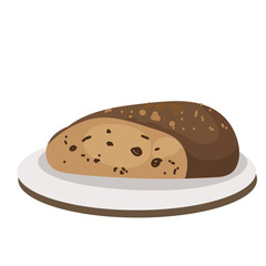 A loaf of a round dark bread, a cut bread icon, hand drawn vector illustration.
