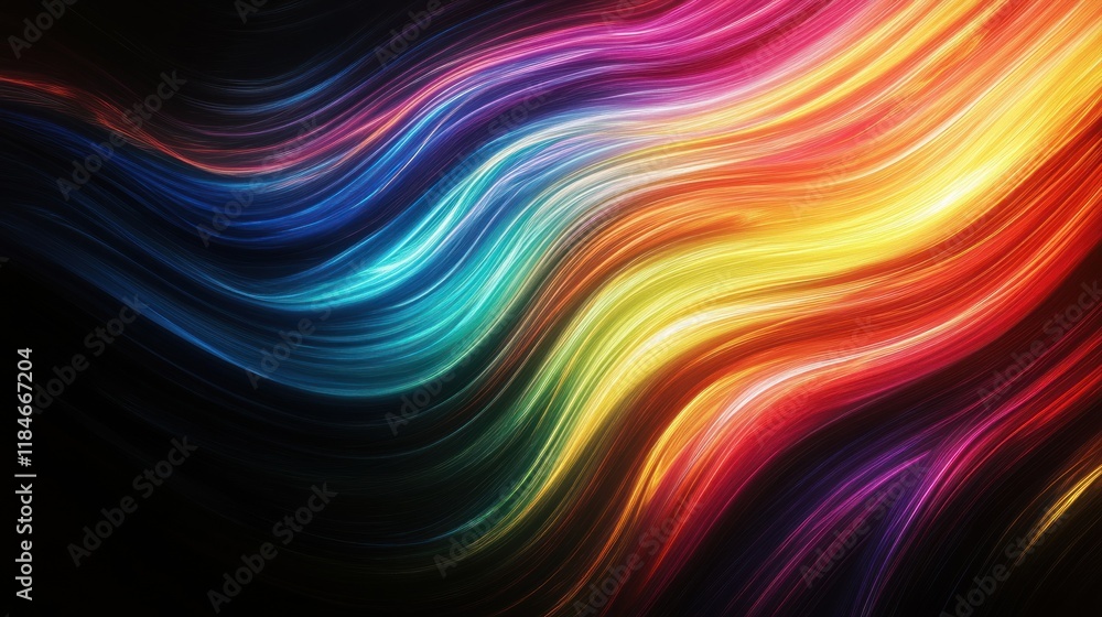 Poster vibrant rainbow swirls abstract art background design colorful glowing waves dynamic energy pattern