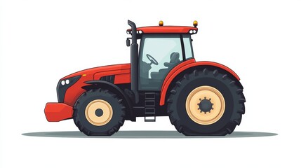 Red modern tractor standing still, showing power and efficiency in agriculture