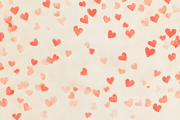 playful pattern of tiny coral hearts scattered on light background, creating cheerful and romantic atmosphere. Perfect for various design projects
