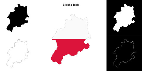 Bielsko-Biala county outline map set