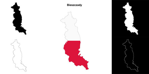 Bieszczady county outline map set