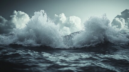 Fototapeta premium Dramatic ocean waves crashing under stormy sky.